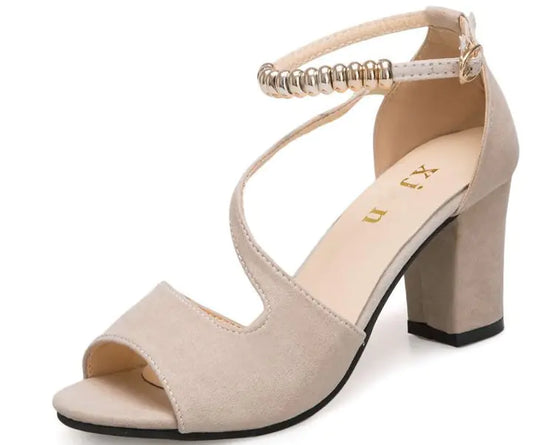 Fashion Women's Sandals — Elegant Thick Mid-Heel with Buckle Design
