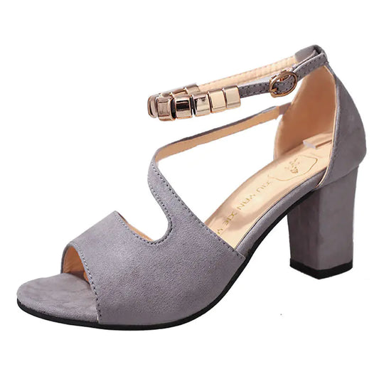 Fashion Women's Sandals — Elegant Thick Mid-Heel with Buckle Design
